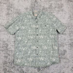 Quicksilver Waterman Shirt Mens XL Gray Blue Aztec Hawaiian Print Button Up Surf